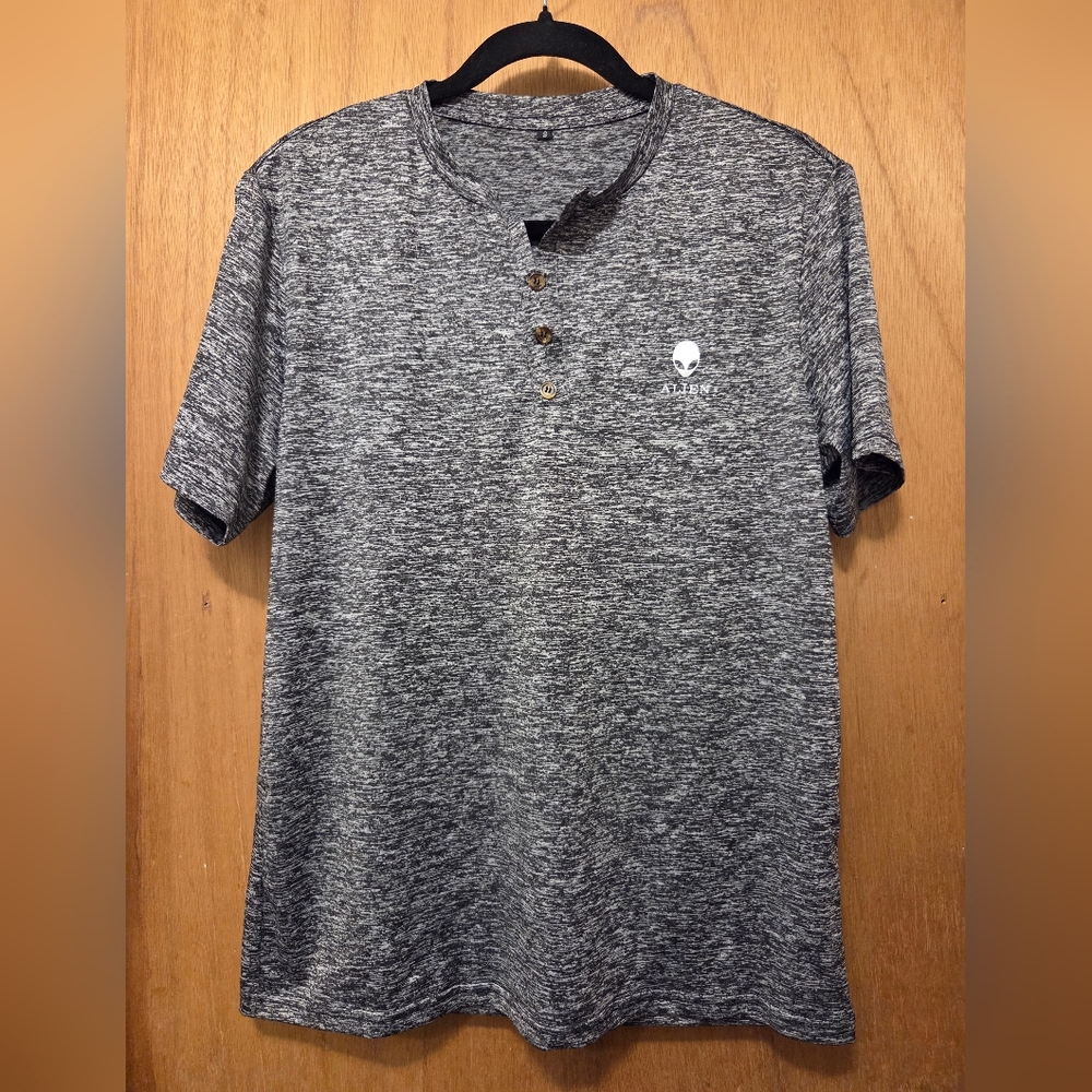 Gray Henley T-Shirt with Button Detail